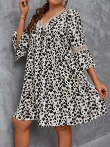 SHEIN LUNE Đầm Plus Size Tương phản ren In ngẫu nhiên Boho - Nhiều màu - Xem 6