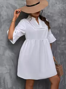 SHEIN VCAY Vestido smock con encaje de manga con volante - Blanco - Ver 3