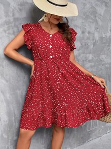 SHEIN Holidaya Vestido con estampado de lunares ribete con fruncido