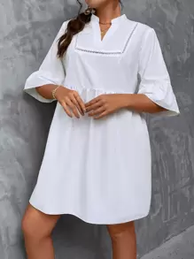 SHEIN VCAY Vestido smock con encaje de manga con volante - Blanco - Ver 5