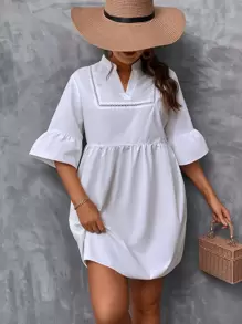SHEIN VCAY Vestido smock con encaje de manga con volante - Blanco - Ver 6