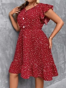 SHEIN Holidaya Vestido con estampado de lunares ribete con fruncido