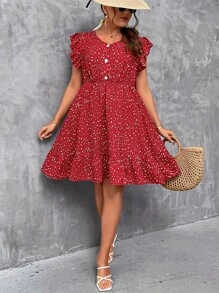 SHEIN Holidaya Vestido con estampado de lunares ribete con fruncido