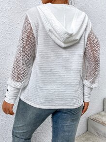 SHEIN LUNE Sudadera con detalles de botones y encaje en contraste para tallas grandes - Blanco - Ver 2