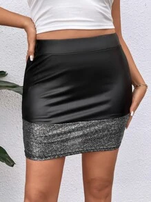 Celure Falda ajustada en contraste brillante panel - Negro - Ver 3
