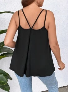 SHEIN LUNE Plus Double Strap Solid Cami Top - Black - View 2