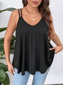SHEIN LUNE Plus Double Strap Solid Cami Top - Black - View 3