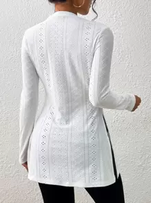 SHEIN Essnce Áo thun nữ Chia Tranh thêu màu trơn Giải trí - trắng - Xem 2