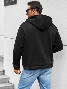 Hombres Capucha con estampado de letra con cremallera con cordón con forro térmico - Negro - Ver 2