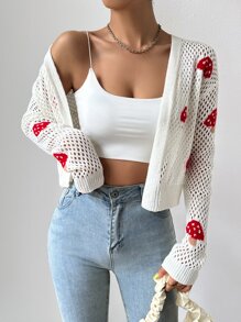 SHEIN Unity Cárdigan de plumero con patrón de seta de hombros caídos tejido abierto - Blanco - Ver 3