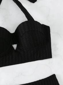 3packs Cut Out Tie Back Push Up High Waist Bikini Set Summer Beach - Black - View 4