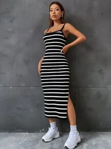 SHEIN EZwear Summer Striped Split Thigh Cami Dress