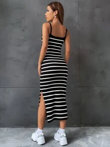 SHEIN EZwear Summer Striped Split Thigh Cami Dress
