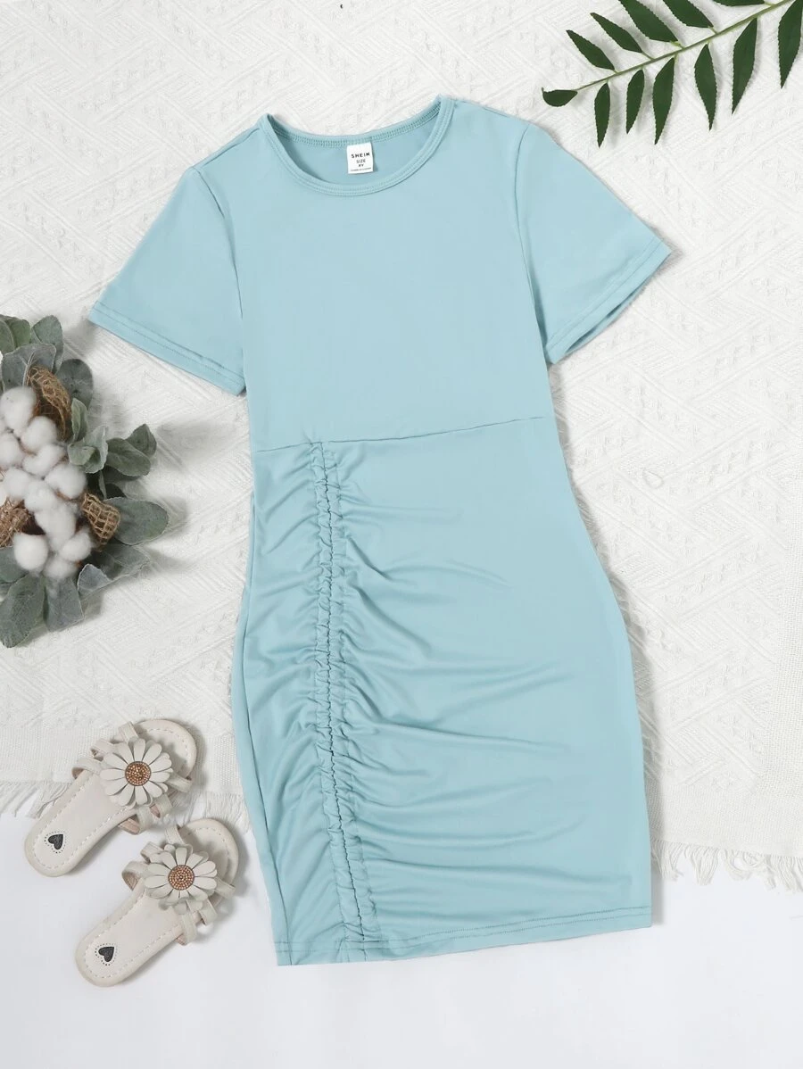Chicas Vestido ajustado unicolor fruncido lateral