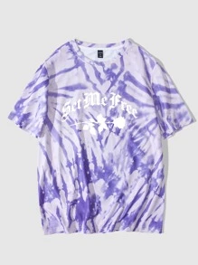 ROMWE MEN Guys Tie Dye Letter Graphic Tee - Multicolor - View 1
