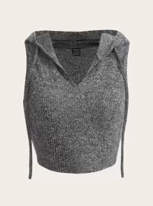 SHEIN EZwear Áo hai dây Dây kéo Gân đan màu trơn Giải trí - Xám - Xem 1