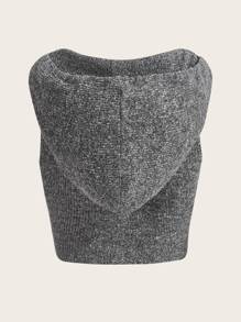 SHEIN EZwear Áo hai dây Dây kéo Gân đan màu trơn Giải trí - Xám - Xem 2