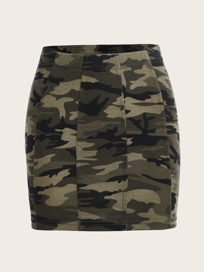 SHEIN EZwear Camo Print Bodycon Skirt