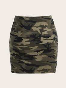 SHEIN EZwear Camo Print Bodycon Skirt - Multicolor - View 2