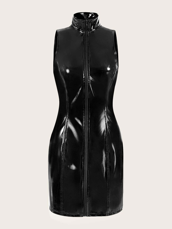 SHEIN ICON Rochie bodycon din piele PU cu fermoar