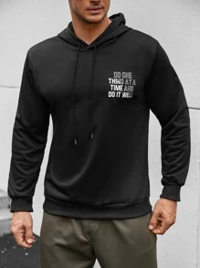 Manfinity 男士標語圖案抽繩連帽衫 - 黑色 - 查看 4