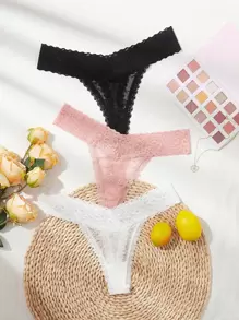 3pack Floral Lace Panty Set Lingerie - Multicolor - View 1