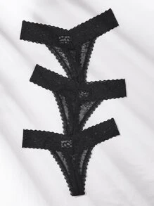 3pack Floral Lace Panty Set, Sexy Lingerie - Black - View 2