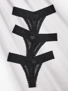 3pack Floral Lace Panty Set, Sexy Lingerie - Black - View 3
