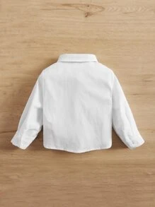 SHEIN Đứa bé trai Chất rắn Nút phía trước Áo sơ mi Với Buộc - trắng - Xem 2