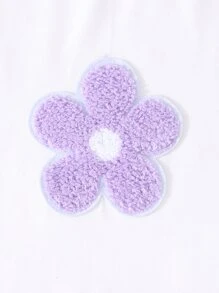 SHEIN Tween Girl Floral Patched Contrast Raglan Sleeve Tee