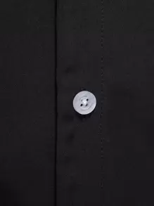 Manfinity Homme 男式撞色拼接纽扣拼色休闲短袖衬衫，适合工作、商务 - 黑色 - 查看 4