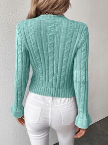 SHEIN Essnce Jersey ribete con fruncido tejido de cable ribete en contraste - Azul menta - Ver 2