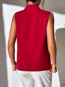 SHEIN LUNE Pearls Beaded Pleated Detail Blouse - Red - View 2