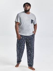 Men Paisley Print Pocket Patched PJ Set - Multicolor - View 1