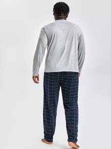Extended Sizes Men Letter & Plaid Print PJ Set - Multicolor - View 2