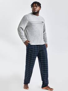 Extended Sizes Men Letter & Plaid Print PJ Set - Multicolor - View 4
