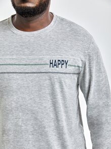 Extended Sizes Men Letter & Plaid Print PJ Set - Multicolor - View 5