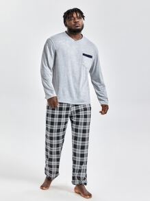 Men Plaid Print Drawstring Waist Sleep Trousers - Black and White - View 4