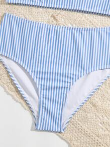 Conjunto de bikini con volantes a rayas para adolescentes, verano playa - Azul y blanco - Ver 5