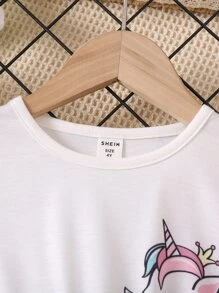 Vestido sin mangas con estampado de dibujos animados de unicornio rosa para niña joven con cuello redondo para niñas en verano - Multicolor - Ver 4