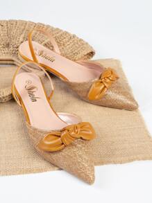 人造皮革蝴蝶結細節平底涼鞋 - 駝色 - 查看 2