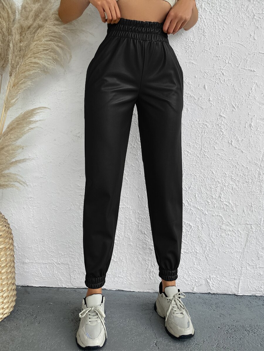 RueChic Paperbag Waist Slant Pocket Joggers - Black - View 1