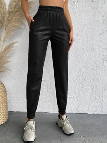 RueChic Paperbag Waist Slant Pocket Joggers - Black - View 3