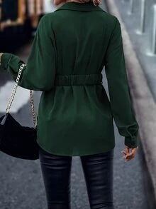 SHEIN LUNE Drop Shoulder Button Front Belted Shirt - Army Green - View 2