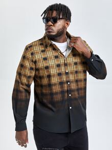 Manfinity Men Plus Ombre Plaid Print Shirt - Multicolor - View 4