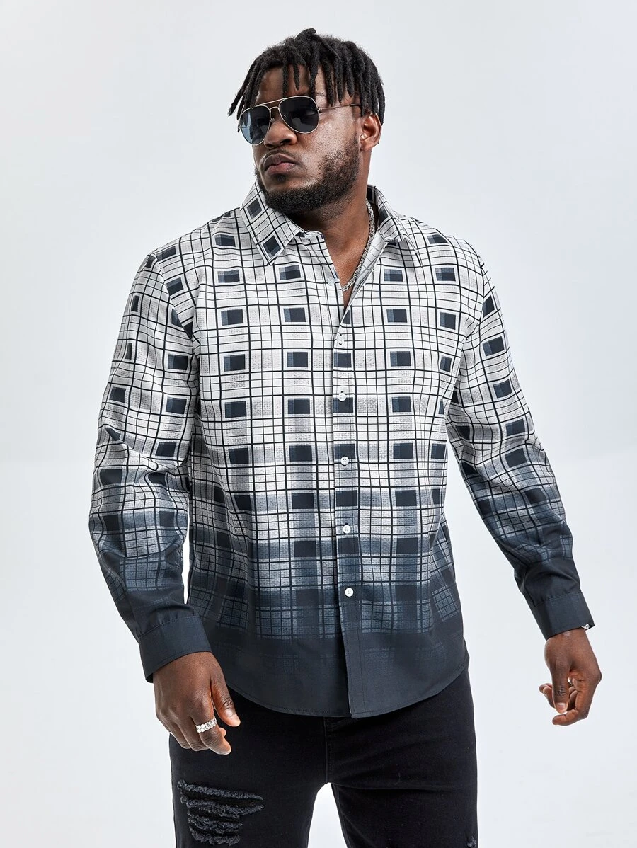 Manfinity Men Plus Ombre Plaid Print Shirt - Multicolor - View 1