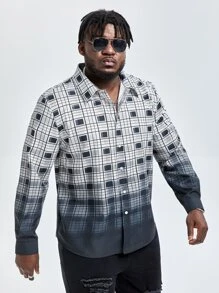Manfinity Men Plus Ombre Plaid Print Shirt - Multicolor - View 3