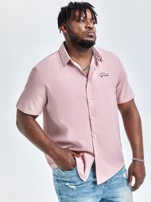 Manfinity Men Plus Letter Graphic Shirt - Dusty Pink - View 1
