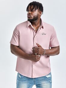 Manfinity Men Plus Letter Graphic Shirt - Dusty Pink - View 3