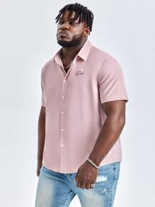 Manfinity Men Plus Letter Graphic Shirt - Dusty Pink - View 4